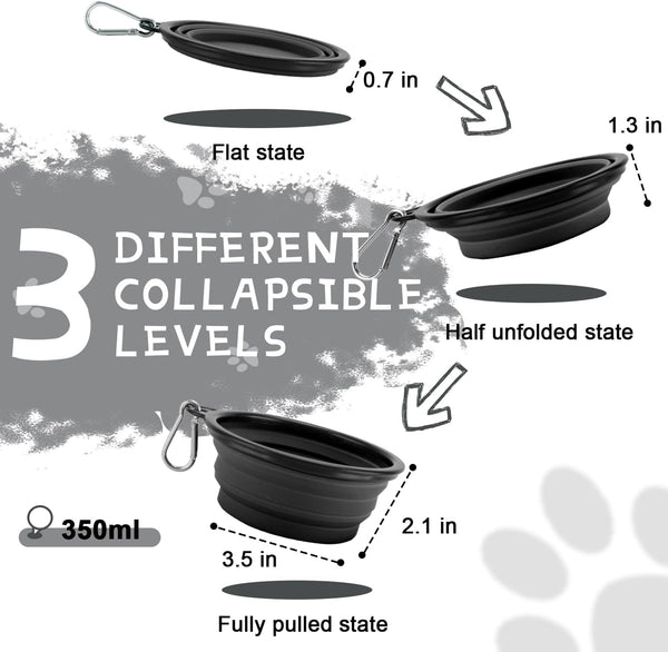 Collapsible Dog Bowls for Travel, 2-Pack Dog Portable Water Bowl for Dogs Cats Pet Foldable Feeding Watering Dish for Traveling Camping with Carabiners, BPA Free (Grey&Black, Small (Pack of 2))2