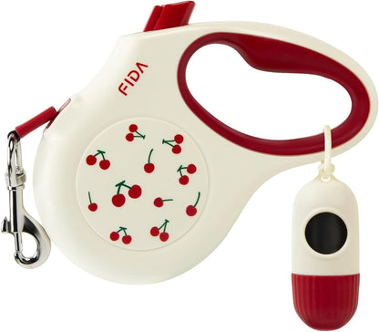 Fida Retractable Dog Leash for Small Breed up to 26 Lbs, 16 Ft Pet Walking Leash with Dispenser and Poop Bags, Anti-Slip Handle, Reflective Strong Nylon Tape, One-Handed Brake (S, White & Pink)14