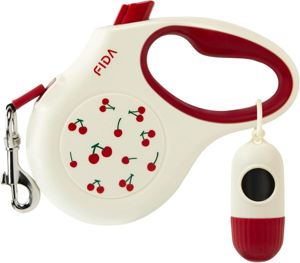 Fida Retractable Dog Leash for Small Breed up to 26 Lbs, 16 Ft Pet Walking Leash with Dispenser and Poop Bags, Anti-Slip Handle, Reflective Strong Nylon Tape, One-Handed Brake (S, White & Pink)14