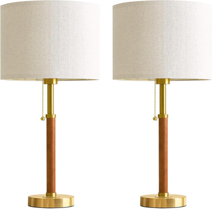 22" Wood Table Lamps Mid Century Modern Lamp for Bedroom Living Room | Bedside Lamps for Night Stands Nightstand Lamp with Pull Chain Gold Small Side End Table Lamps Set of 2 Vintage Deco Gifts8