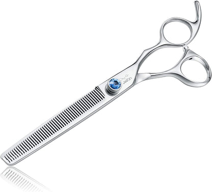 JASON Dog Grooming Thinning Scissors - 7" Trimming Blending Shears 50 Teeth | Ergonomic Pet Thinner Blender Shear Cat Texturizing Kit with Offset Handle and a Jewelled Screw, 30% Thinning Rate1