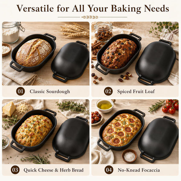 16"X10" Oval Cast Iron Dutch Oven for Bread Baking, Bread Loaf Pan with Sourdough Bread Making Kit, Pre-Seasoned Bread Dutch Oven with Lid, 9.5QT, 13 LBS Heavy Duty, Homemade Breadmaking9