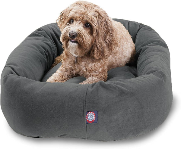 Majestic Pet 32 Inch Suede Calming Dog Bed Washable – Cozy Soft round Dog Bed with Spine Support for Dogs to Rest Their Head - Fluffy Donut Dog Bed 32X23X7 (Inch) - round Pet Bed Medium – Sage20
