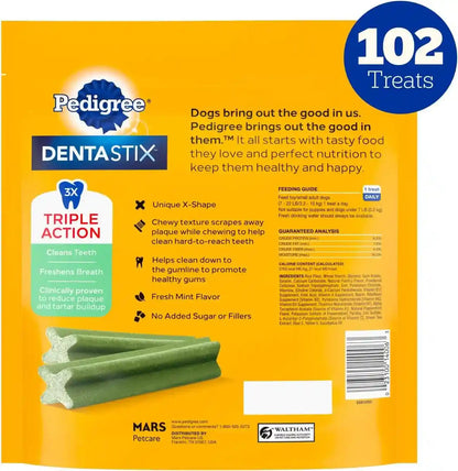 Pedigree Dentastix Small & Toy Breed Dog Dental Treats, Fresh, 102 Count | Triple Action Dental Care, Reduces Tartar, Cleans Teeth, Freshens Breath, for Dogs 7-22 Lbs, No Added Sugar/Fillers9