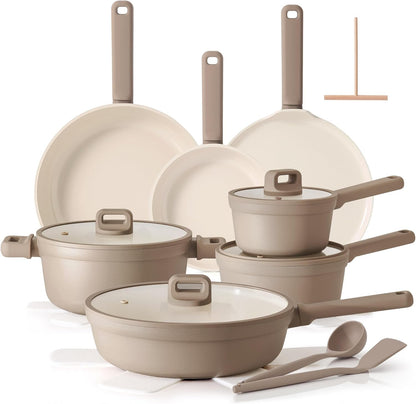 Ceramic Pots and Pans Set Nonstick, 20Pcs Cookware Set, Taupe | Non Stick Ceramic Coating, Non-Toxic Healthy Kitchen Cooking Set, Induction Compatible, Dishwasher Safe, PFAS/PTFE/PFOA Free1