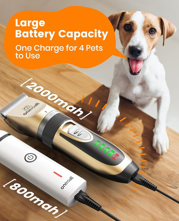 Oneisall Dog Clippers and Paw Trimmer Kit for Small Large Dogs Cats | Low Noise, Powerful Motor, Cordless & Long Battery Life, Simple for Beginners, 6 Guide Combs, Removable & Rinsable Blade6