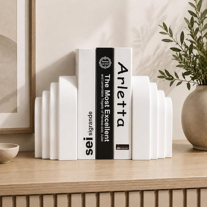Book Ends for Heavy Books, Resin Decorative Bookends, Heavy Duty Book End for Shelves, Book Stopper for Shelves, Modern Home Decor Aesthetic Book Ends, Layered Arch Design Set of 2(Cream White)8