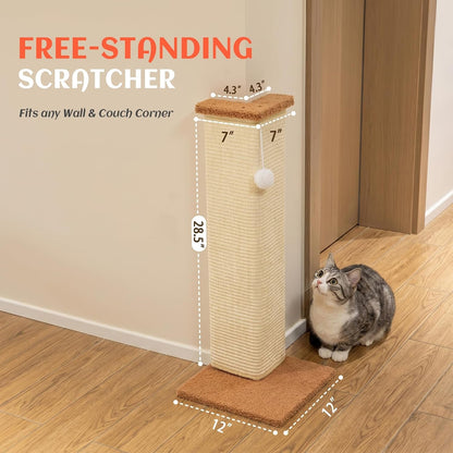 PETKARAY Couch Corner Cat Scratcher, 28.5" Sisal Scratching Post for Cats | Corner Wall Scratch Pad for Furniture Protection, Large Vertical Cat Scratching Post with Plush Base7