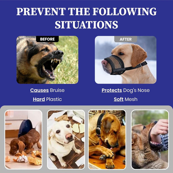 Dog Muzzle for Large Dogs - Air Mesh Muzzle for Large Sized Dog | Adjustable No Bark Dogs Muzzles for Scavenging Licking & Chewing | Prevent Biting | L 7.9'' - 9.4''2