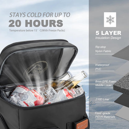33/45 Cans Leakproof Insulated Cooler Backpack with Double Deck | 20 Hours Cooling, Sternum Strap, Lightweight, Multifunctional Cooler, Travel Camping Beach Picnic , Gift for Men & Women2