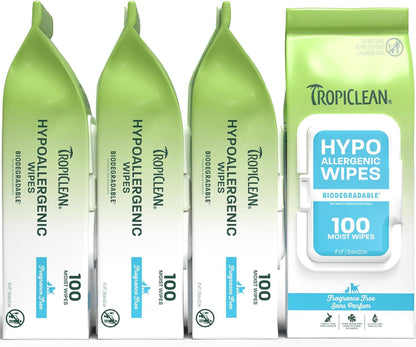 Tropiclean Hypoallergenic Dog Wipes, Fragrance Free, 100Ct | for Dogs, Cats, Puppies & Kittens | Sensitive Skin Safe | Gently Removes Dirt & Dander10
