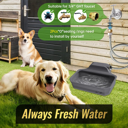 FICUSWIN 135OZ Automatic Water Dispenser for Large Dogs Patented Outdoor Dog Water Bowl Dispenser Automatic Dog Feeder Fit 3/4'' GHT Faucet Dog Waterer Include Water Hose Extra-Large Drinking Area3
