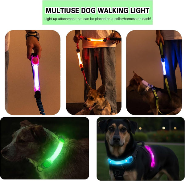 Heavy Duty Dog Leash and LED Light Set, LED Light with Nylon Stickers, Universal Glowing Accessories Easy to Attach Collar Leash and Harness, Safety LED Light up Band for Dogs at Night Walking2