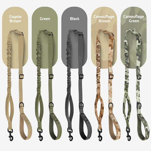 Forestpaw Tactical Dog Leash for Large Dogs, Khaki, 4-5FT | Heavy Duty Bungee, Shock Absorption, 2 Padded Handles, for Training Running Walking2