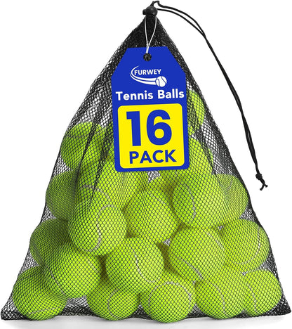 FURWEY Tennis Balls for Dogs 16 Pack,2.5 Inches,Durable and Non-Toxic Dog Toys Balls with Mesh Bag,Colorful Fetch Toys Balls for Pet Dog (Non Squeaky)10
