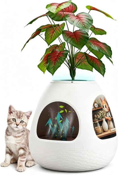 Eggloa6 Hidden Cat Litter Box with Artificial Plants ＆ Odor Removal System, Egg-Shaped Enclosure Includes Scoop ＆3PCS Liners Secret, Discreet Furniture, DIY Assembly Cat Litter Box Cabinet (Brown)16