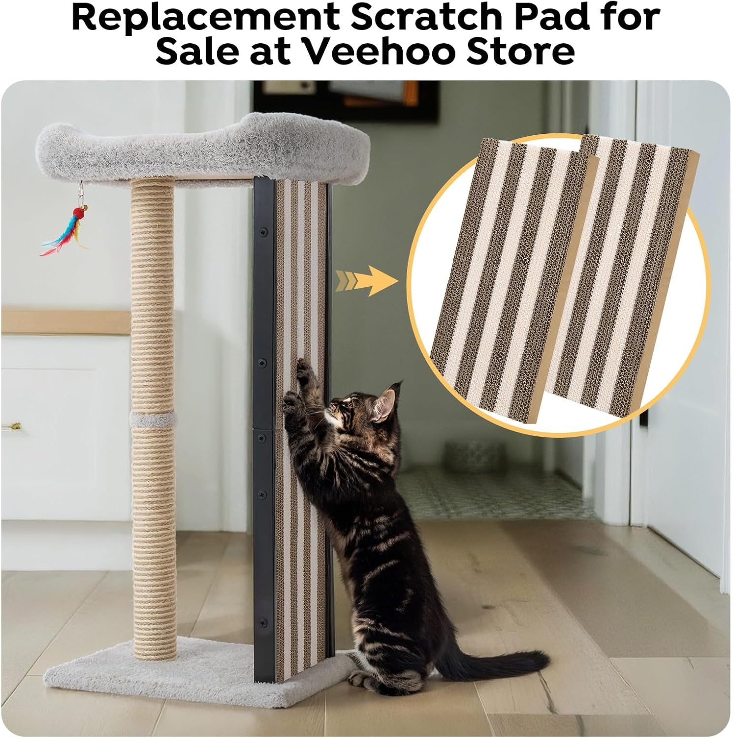 veehoo-35-tall-cat-scratching-post-for-indoor-cats-sturdy-cat-scratch-pad-scratch-post-with-plush-top-bed-replaceable-metal-frame-scratching-board-easy-assembly
