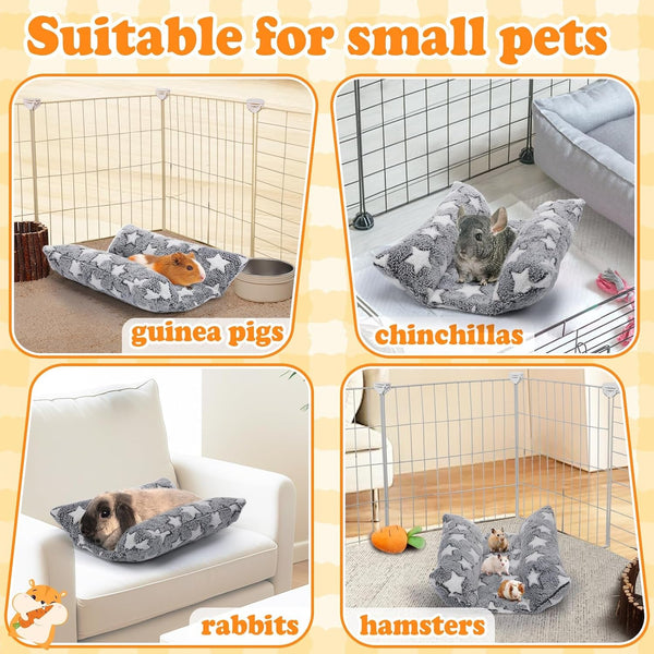MEWTOGO 15.7" X 14" Bunny Bed for Rabbit Cage - Thickened Soft Prevent Sore Hocks Plush Mat with Cotton Lounger Pillows, Small Animal Flop Mat for Hutch Sleeping Indoor, Gray-Star7