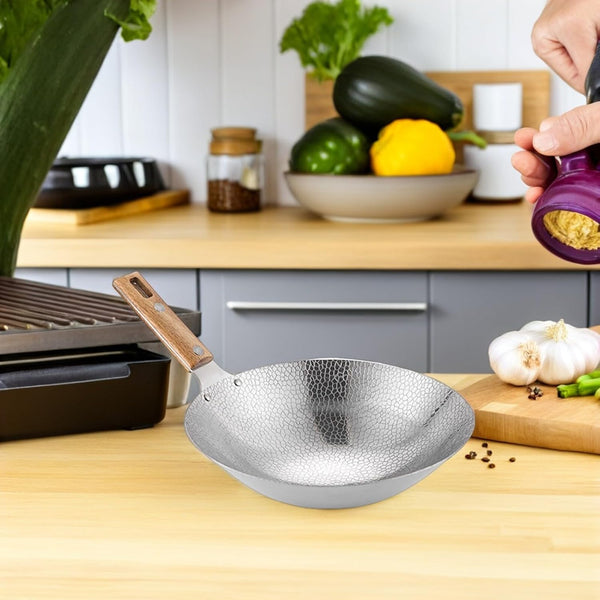 13.38 Inch Stainless Steel Kitchen Wok with Wooden Handle Multipurpose Stir-Fry Pan for Home and Restaurant Cooking Even Heat Distribution Easy to Clean6