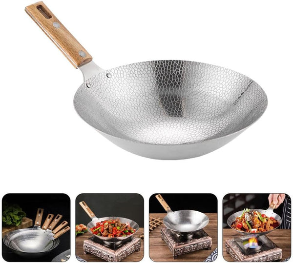 13.38 Inch Stainless Steel Wok Pan with Wooden Handle Household Cooking Pan for Stir Fry Steam and Hot Pot Kitchen Cookware4