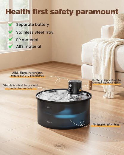 Wireless Cat Water Fountain Cordless: 108Oz Battery Operated Cat Fountain | 3.2L Automatic Pet Water Dispenser Rechargeable Drinking Fountains for Cats Indoor with Motion Sensor Multiple Cats and Dogs9