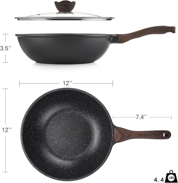 Nonstick Wok with Lid, 12 Inch Woks & Stir-Fry Pans, Granite Stone Coating for Cooking, Induction Cookware, Compatible with All Stovetops, PFOA Free6