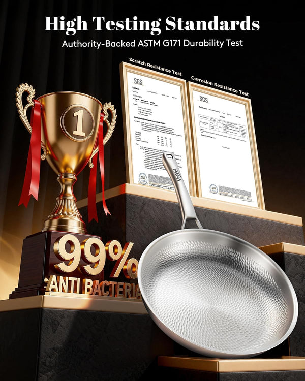 Titanium Pans for Cooking, 12 Inch Pure Titanium Hammered Pro Pan with Lid | Non-Toxic Skillet for Cooking, PFAS/PFOA/PTFE Free Cookware, Dishwasher&Oven Safe, Kitchen Induction Compatible5