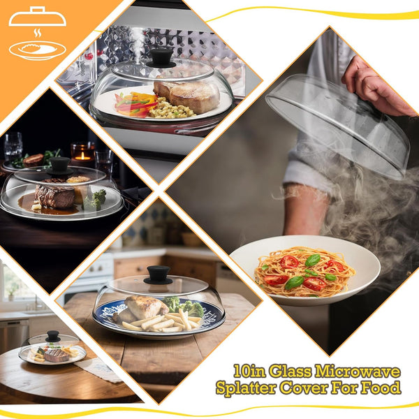 10In Glass Microwave Cover for Food,Glass Microwave Cover,Food Grade | 10In Glass Microwave Cover for Food, Microwave Plate Lid with Vent Holes & Easy-Grip Handle6