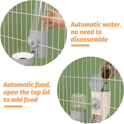 Yummy Sam Hanging Cage Automatic Small Pet Food Bowl Water Bottle Dispenser, Kennel 500ML Waterer and Auto Gravity Pet Feeder Set with Separate Food Bowl Crate Feeder Dish for Puppy Cats Rabbit (Grey)5