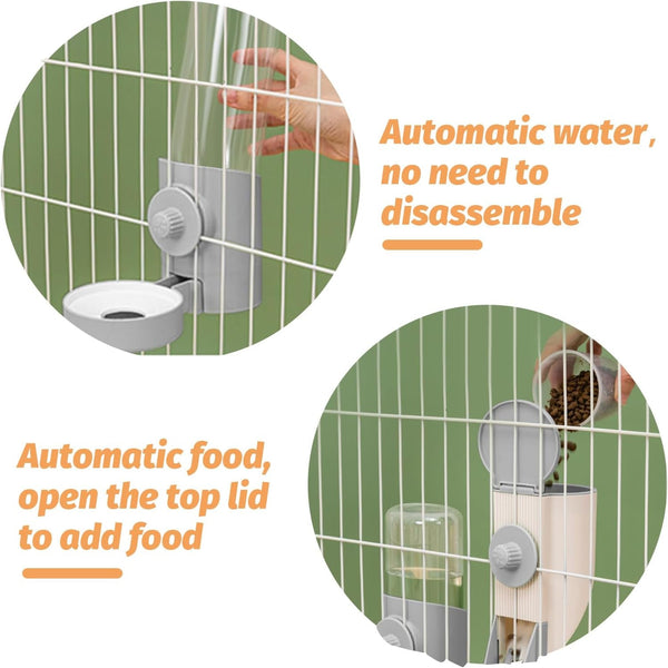 Yummy Sam Hanging Cage Automatic Small Pet Food Bowl Water Bottle Dispenser, Kennel 500ML Waterer and Auto Gravity Pet Feeder Set with Separate Food Bowl Crate Feeder Dish for Puppy Cats Rabbit (Grey)5