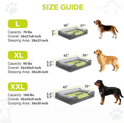 Waterproof Orthopedic Dog Bed for Extra Large Sized Dogs | Memory Foam Pet Bed Sofa with Bolster, Dog Couch with Washable Cover & Non-Slip Bottom, 42X30 Inch, Grey4