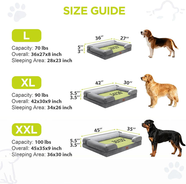 Waterproof Orthopedic Dog Bed for Extra Large Sized Dogs | Memory Foam Pet Bed Sofa with Bolster, Dog Couch with Washable Cover & Non-Slip Bottom, 42X30 Inch, Grey4