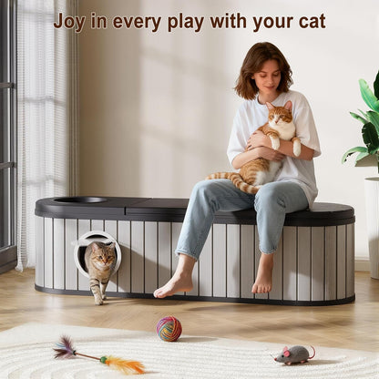 Cat Litter Box Enclosure for Multi-Cat Homes, Hidden Litter Box Furniture for Indoor, Kitty Cabinet with Bench, Easy to Clean, Versatile Design2