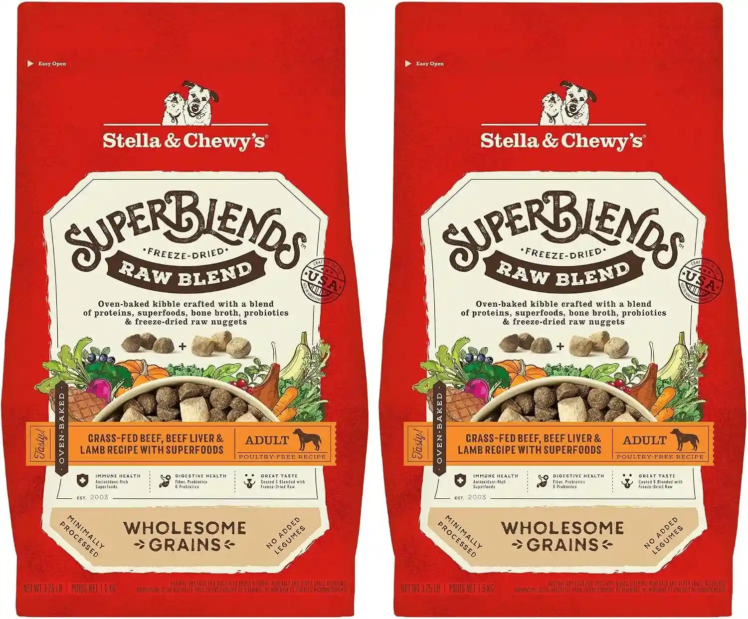 stella-chewys-superblends-raw-blend-wholesome-grains-grass-fed-beef-beef-liver-lamb-recipe-with-superfoods-3-25-lb-bag