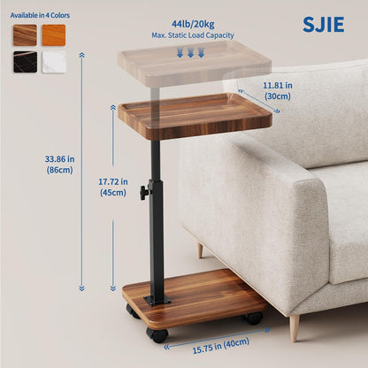 C Table End Table Adjustable Height, 360°Swivel TV Tray Table for Small Spaces, Side Tables with Wheels for Living Room and Bedroom, Bed (Walnut)2