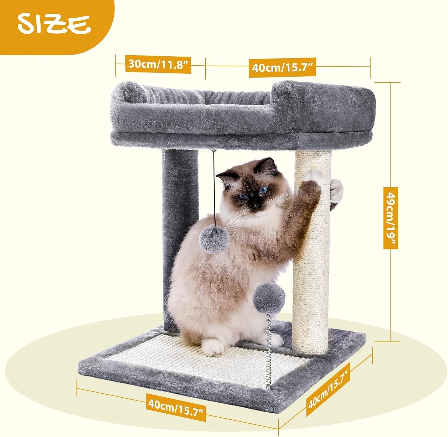 pawz-road-cat-scratching-post-with-bed-small-cat-tower-with-pad-ball-19-cat-stand-with-padded-removable-bed-full-sisal-scratching-post-scratcher-pad-dual-play-ball-for-kittens-indoor-cats