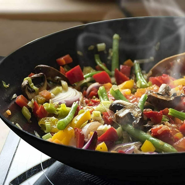 12'' Pre Seasoned Heavy Duty Construction Cast Iron Grilling Wok, Griddle and Stir Fry Pan7