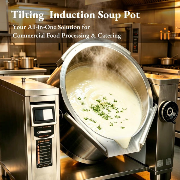 200L Commercial Tilting Induction Skillet, 25KW High Power Stir Fry Wok, 800Mm Diameter 420Mm Depth, Full Stainless Steel & Cast Iron, Heavy Duty for Restaurant Central Kitchen Food Processing2