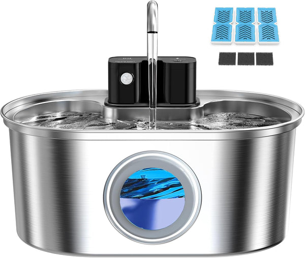 PEKTACO Wireless Cat Water Fountain, 108Oz/3.2L Stainless Steel, 3 Filters | 3 Smart Modes, 25 Db Quiet Pump, Multi-Layer Filtration, Bpa-Free Parts, Dishwasher-Safe Bowl, Easy-Clean for Daily Use1