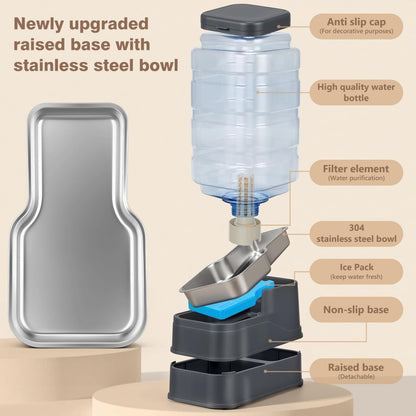 2.2 Gallon Pet Automatic Dog Water Dispenser Cat Gravity Waterer Feeder with Stainless Steel Bowl 8L Large Capacity Puppy Feeding Raised Bowls with Filter,Ice Pack5