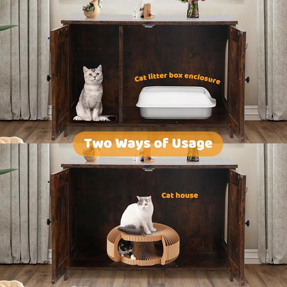 Cat Litter Box Enclosure Furniture, Wooden Cat Bathroom Furniture Storage Cabinet with Removable Divider, Fit Most Cats and Litter Box3