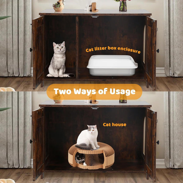 Cat Litter Box Enclosure Furniture, Wooden Cat Bathroom Furniture Storage Cabinet with Removable Divider, Fit Most Cats and Litter Box3
