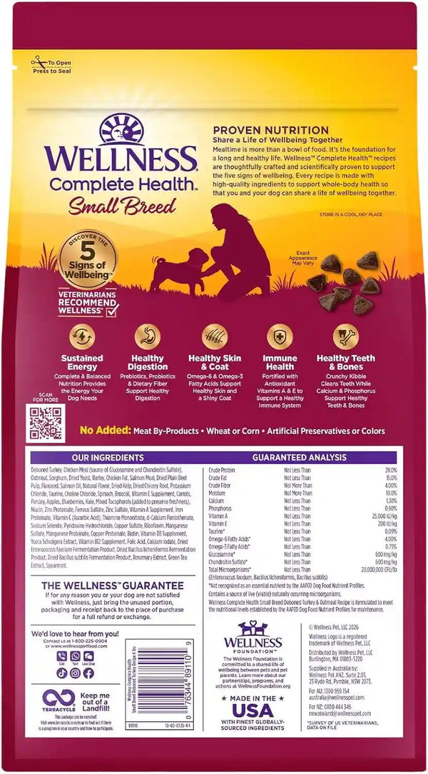 Wellness Complete Health Small Breed Adult Dry Dog Food, Wholesome Grain Kibble, Natural, Turkey and Oatmeal Recipe, 4 Lb Bag9