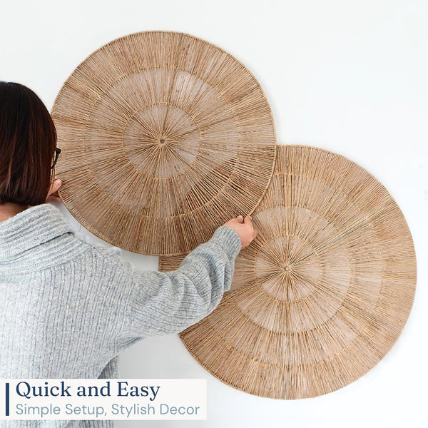 Wicker 23 Inch Jute Wall Decor Baskets, Set of 6 Extra Large Woven Jute Wall Plates, 23",21",15",13",12,10", Decorative Baskets for Wall Arts, Wall Hanging for Bedroom, Living Room, Office | 23", 21", 15", 13", 12", 10" Natural Handwoven Jute Boho Wall Art, Coastal Wall Basket for Living Room, Bedroom, Entryway7