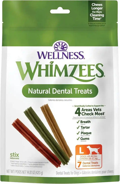Whimzees Wellness Stix Natural Dog Dental Treat, Chews, Freshens Breath, Medium Size Sticks, 14.81 Oz Bag, 14 Count15