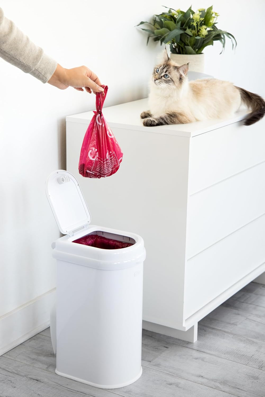 ubbi-pet-waste-pail-white-odor-locking-cat-litter-disposal-system-stainless-steel-pet-waste-can-with-safety-lock-scoop-no-special-bags-required