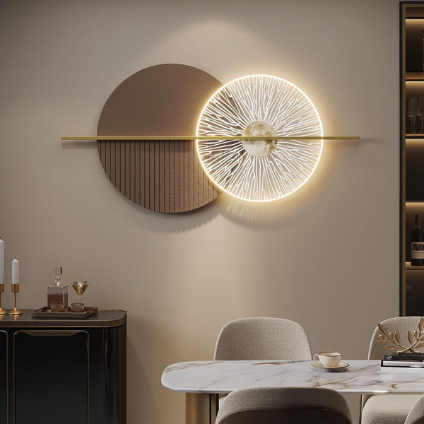 Large LED 3D Wall Art for Living Room, Modern Abstract Acrylic Luxury Textured Horizontal Wall Decor Prints, Brown Minimalist Geometric Lighted Home Decor for Bedroom Dining Room Hallway4