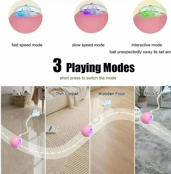 Interactive Dog Cat Toy Ball, Upgraded Rechargable Rolling Pet Ball with 2 Tails, Smart Automatic Moving Toy for Bored Indoor Kitty Puppy -Pink5
