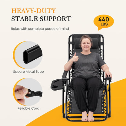 Zero Gravity Chair, Folding Patio Recliner with Cup Holder Trays | Portable Patio Chairs, Lounge Chair for Outdoor, Indoor, Beach, Pool, Camping, Balcony, Porch, Black7