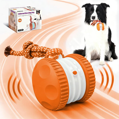 Interactive Dog Toys, Automatic Rolling Ball with Rope, Orange | Motion-Activated Play, Random Path Electric Dog Ball, Bird Sounds, Mental Stimulation for Boredom Relief1